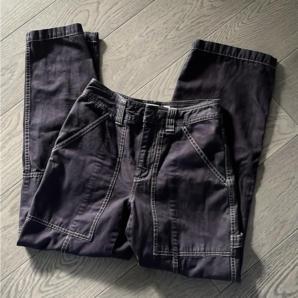 Aritzia Black Cargo Pants with White Stitching